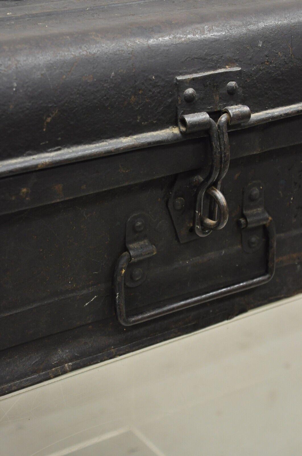 Antique Art Deco Steel Metal Military Weapons Black Storage Travel Trunk For Sale 6