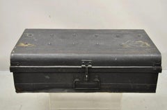 Antique Art Deco Steel Metal Military Weapons Black Storage Travel Trunk