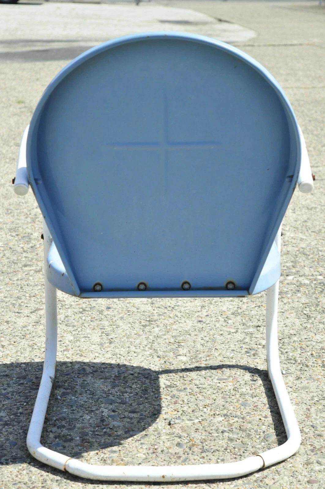 Antiguo Art Decó Acero Metal Vintage Azul Jardín Patio Exterior Tumbona en venta 3
