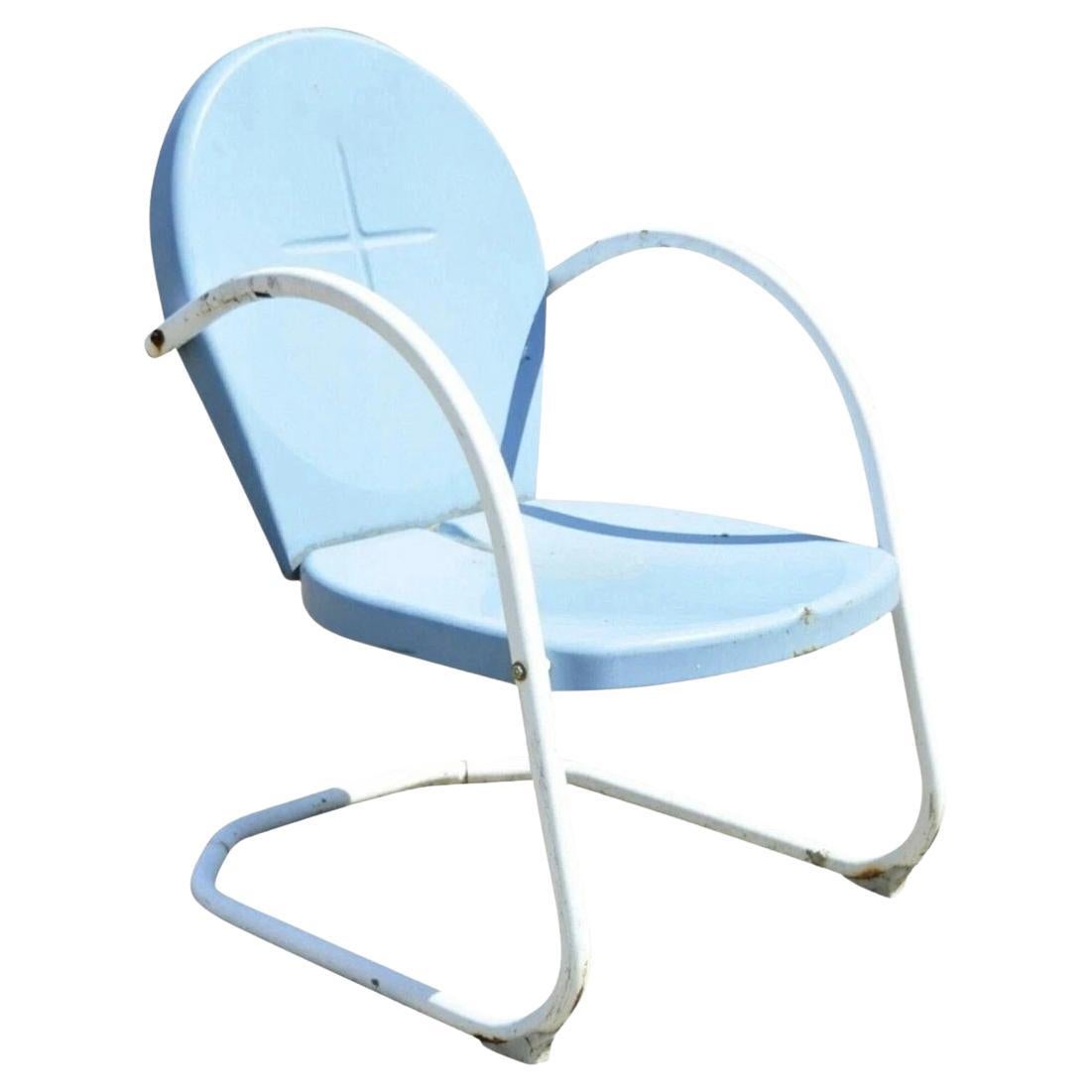 Antiker Art Deco Stahl Metall Vintage Blau Garten Patio Outdoor Lounge Stuhl