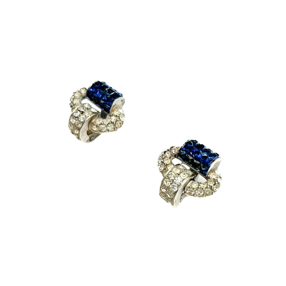 Antique Art Deco Sterling & Sapphire Paste Earrings 1920s In Good Condition For Sale In Wilmslow, GB