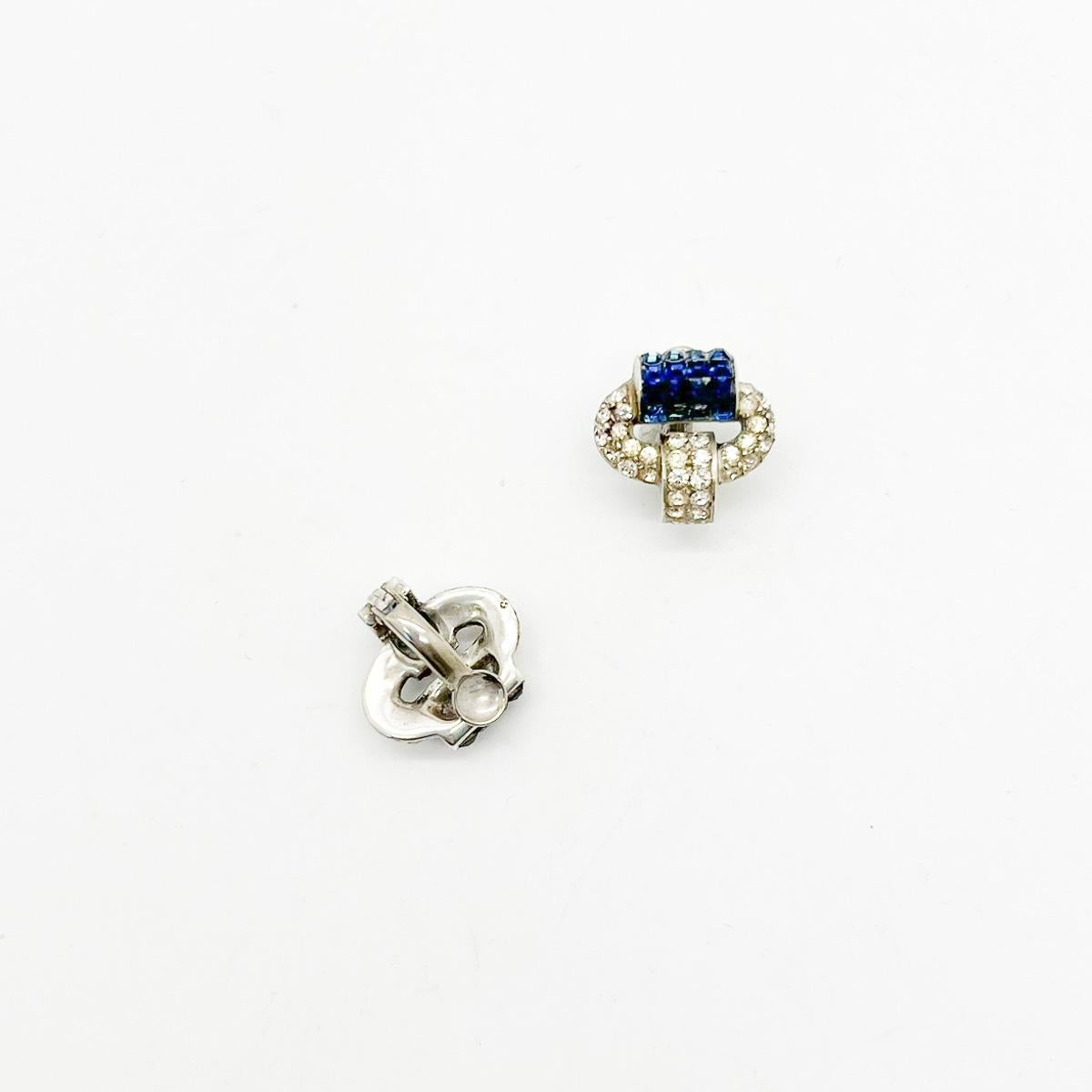 Antique Art Deco Sterling & Sapphire Paste Earrings 1920s For Sale 1