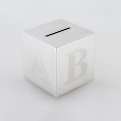 Antique Art Deco Sterling Silver 'ABC' Block / Cube Form Coin Bank
