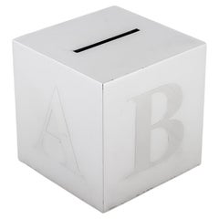 Antike Art-Déco- Münzbank aus Sterlingsilber 'ABC' in Würfelform, Block-/Würfelform