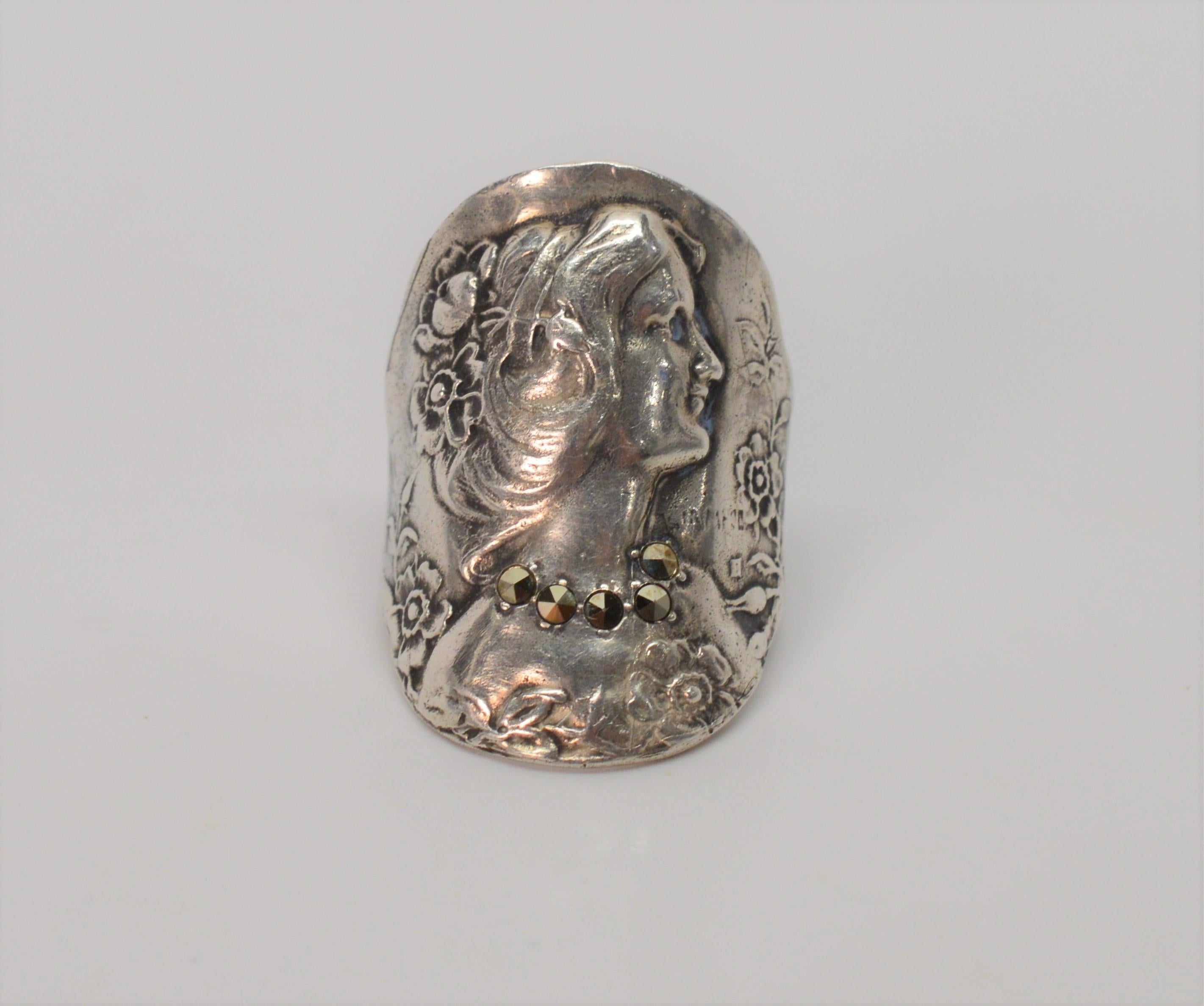 Women's Antique Art Deco Sterling Silver Bust Ring