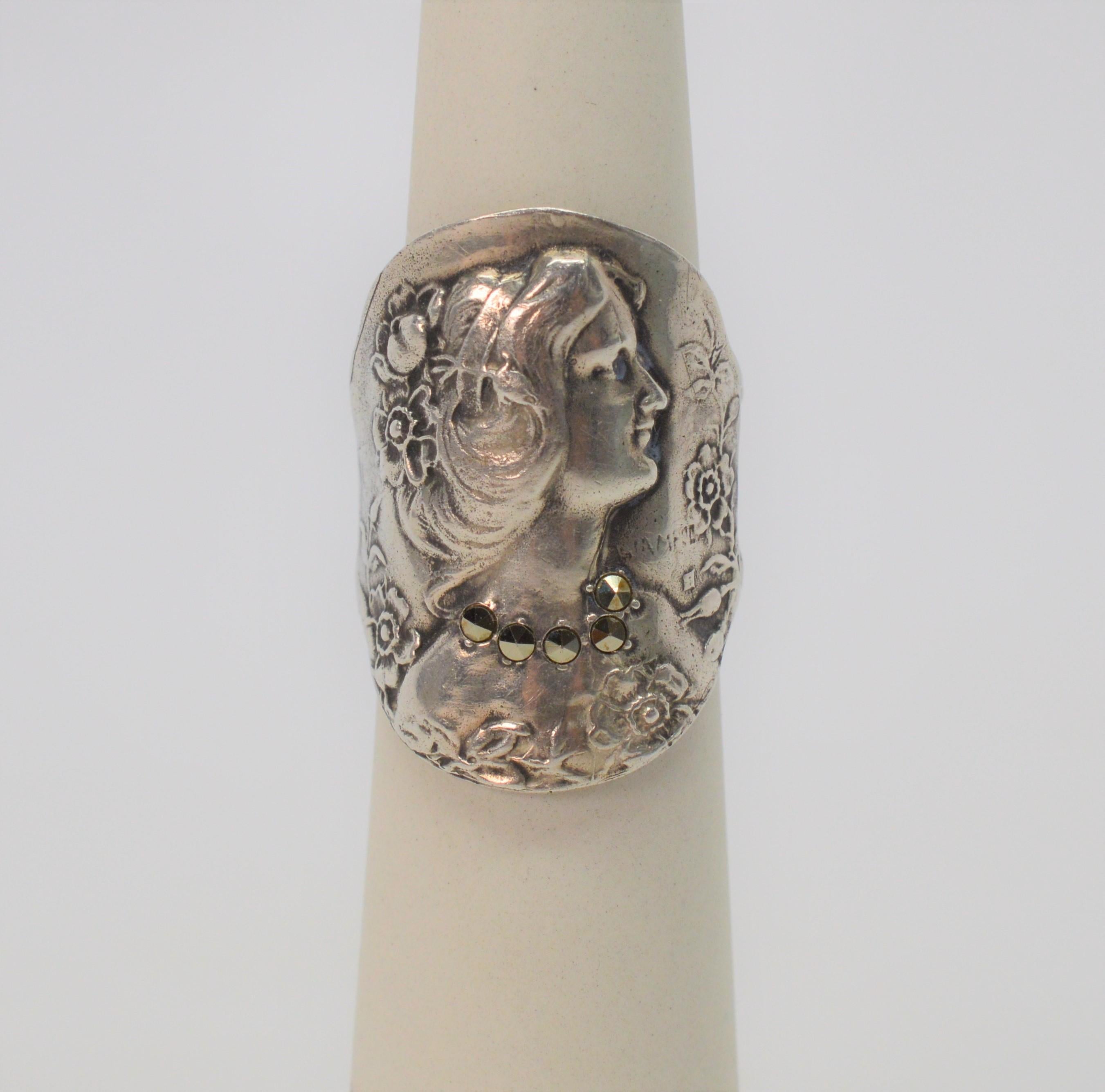 Antique Art Deco Sterling Silver Bust Ring 5
