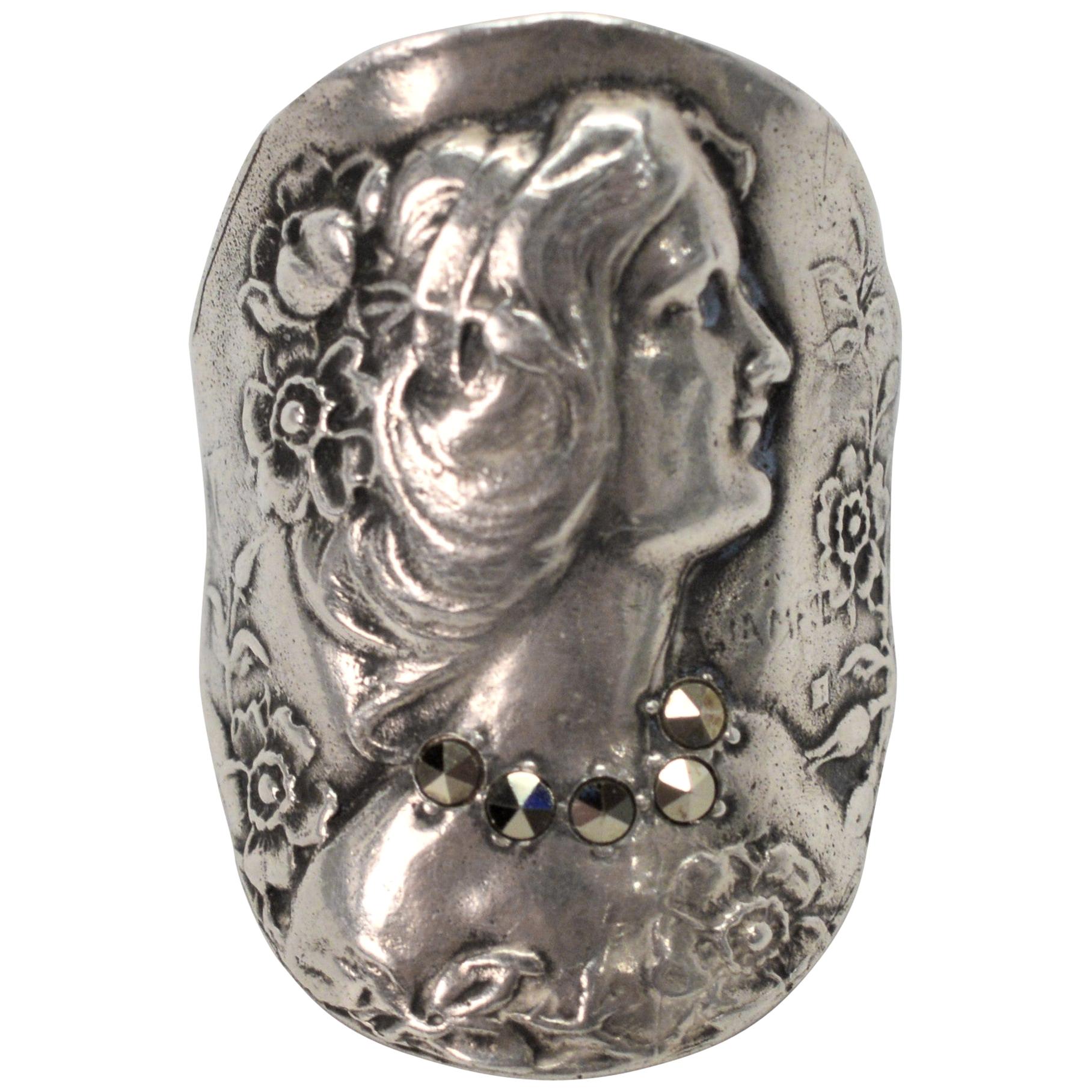 Antique Art Deco Sterling Silver Bust Ring