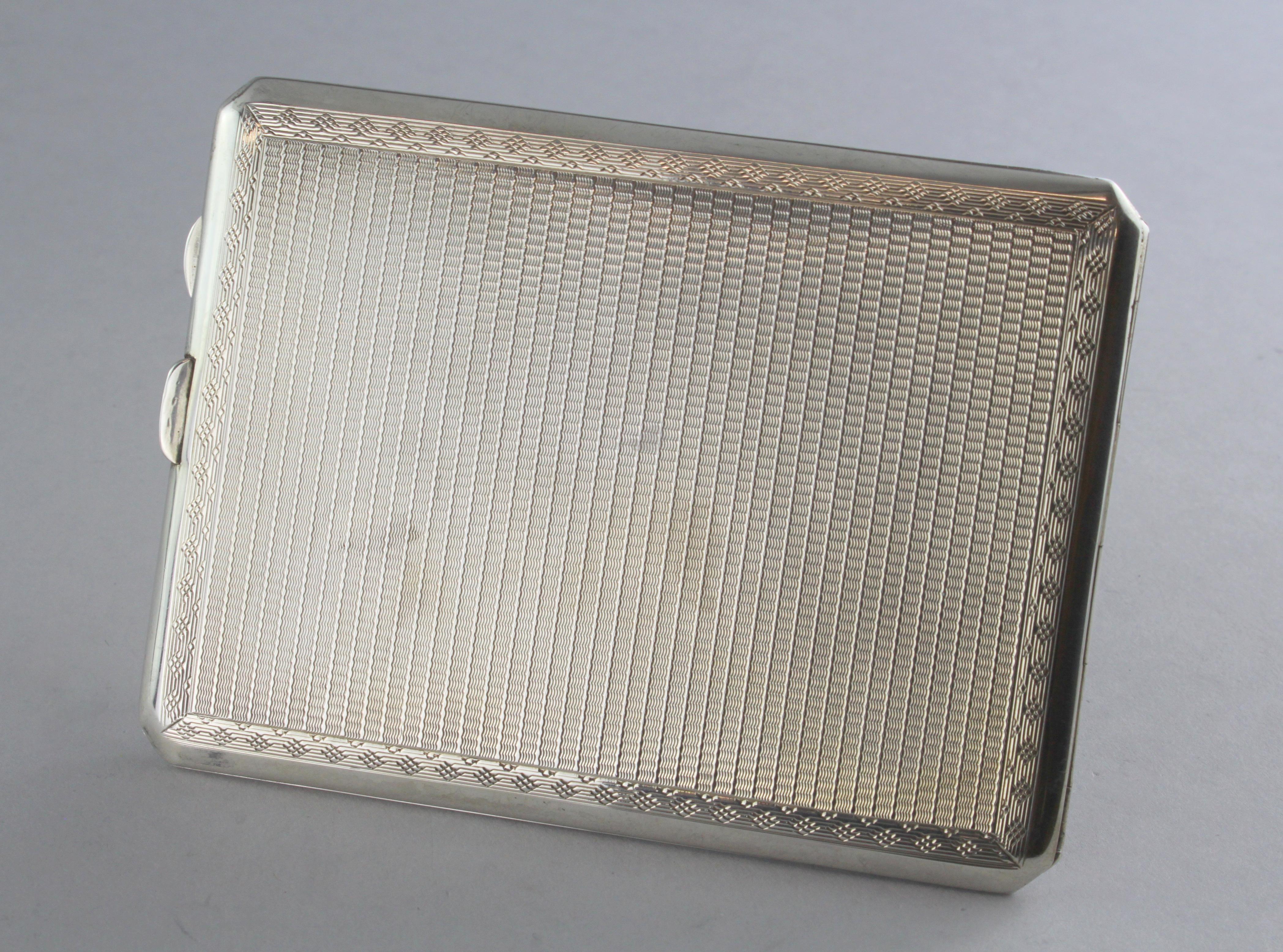 British Antique Art Deco Sterling Silver Cigarette Case W J Myatt & Co, Birmingham, 1931