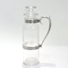 Antique Art Deco Sterling Silver & Cut Glass Cocktail Shaker or Pitcher