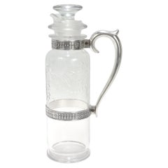 Antique Art Deco Sterling Silver & Cut Glass Cocktail Shaker or Pitcher