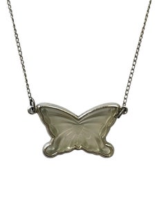Antique Art Deco Sterling Silver Frosted Glass Butterfly Necklace, circa 1930