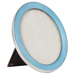 Antique Art Deco Sterling Silver & Guilloche Enamel Picture Frame Chester 1914