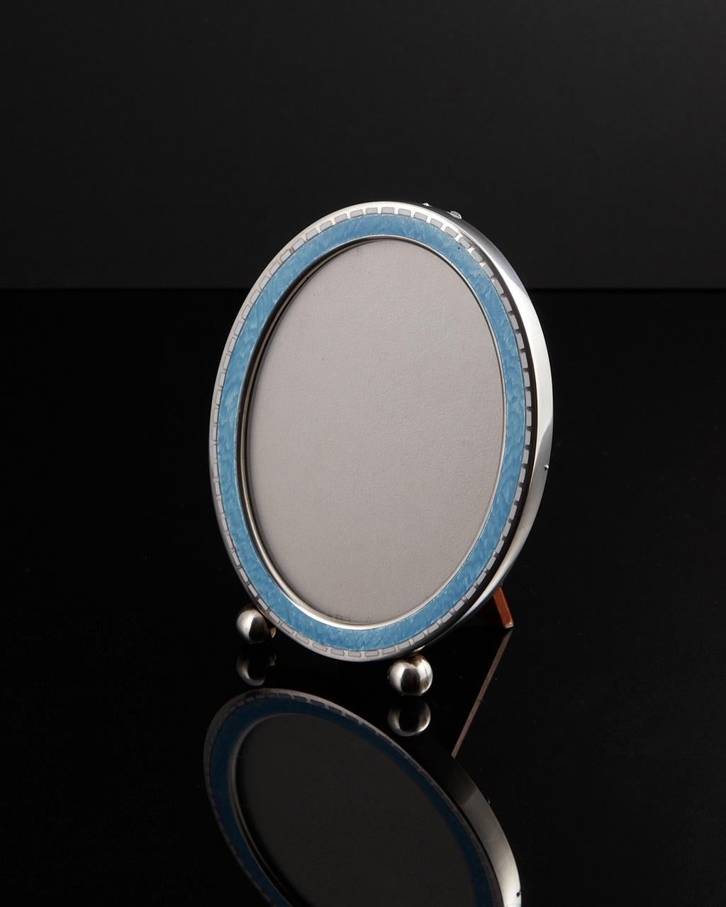 20th Century Antique Art Deco Sterling Silver & Guilloche Enamel Picture Frame USA Circa 1920