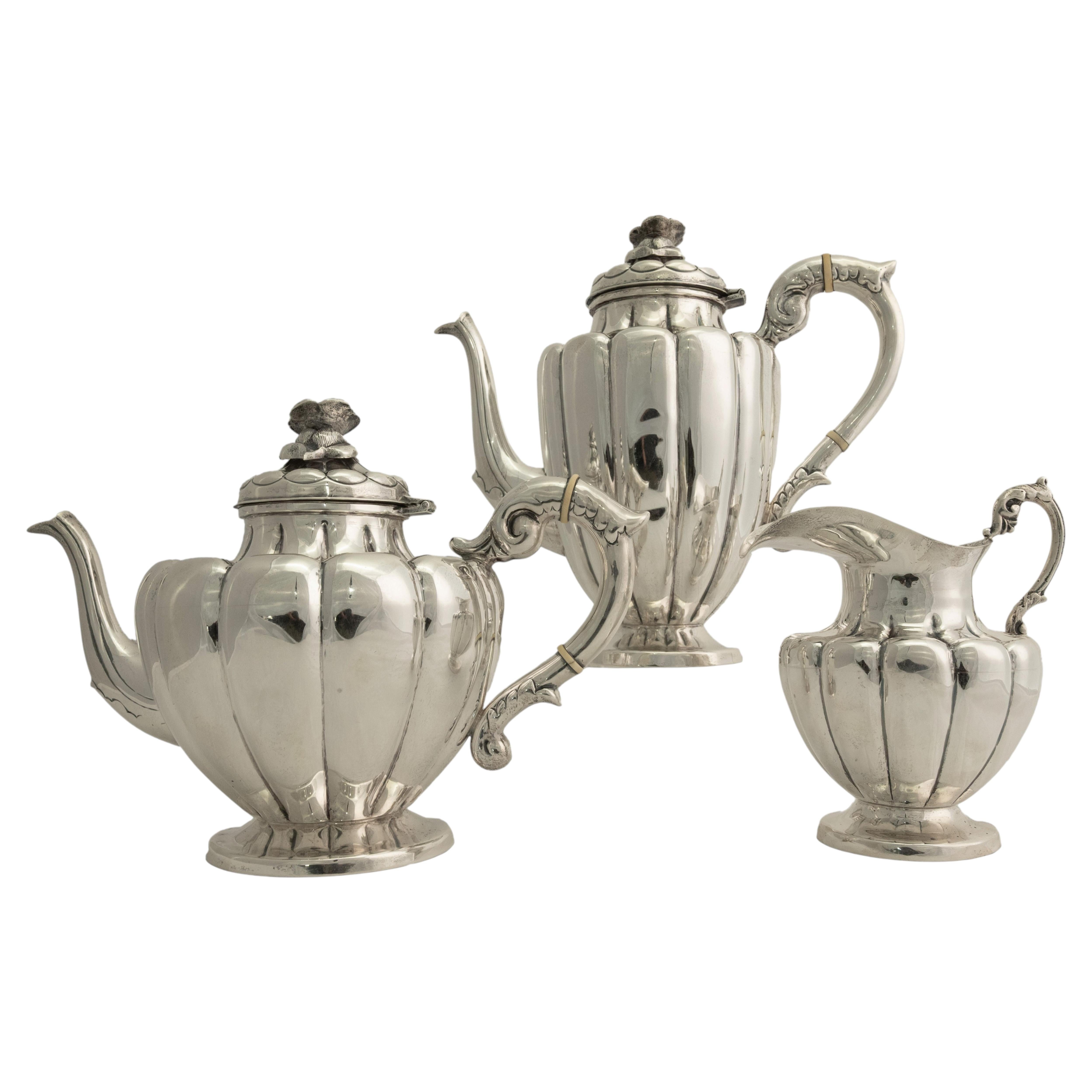 Antique Art Deco Sterling Silver L. Maciel Mexican 3 Piece Tea Coffee Set 1935