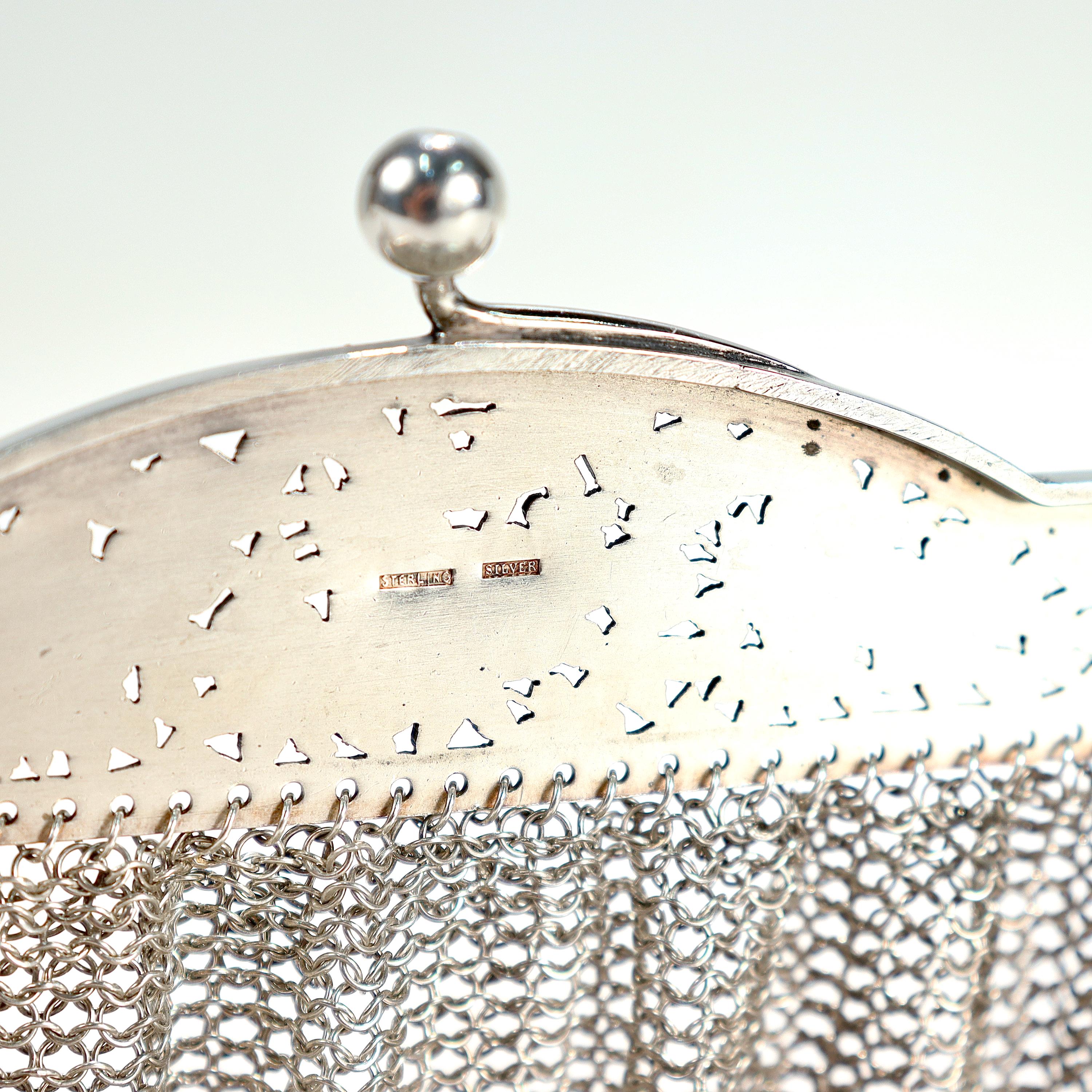 Ancien sac à main ou sac de soirée Art Déco en maille argent sterling 7