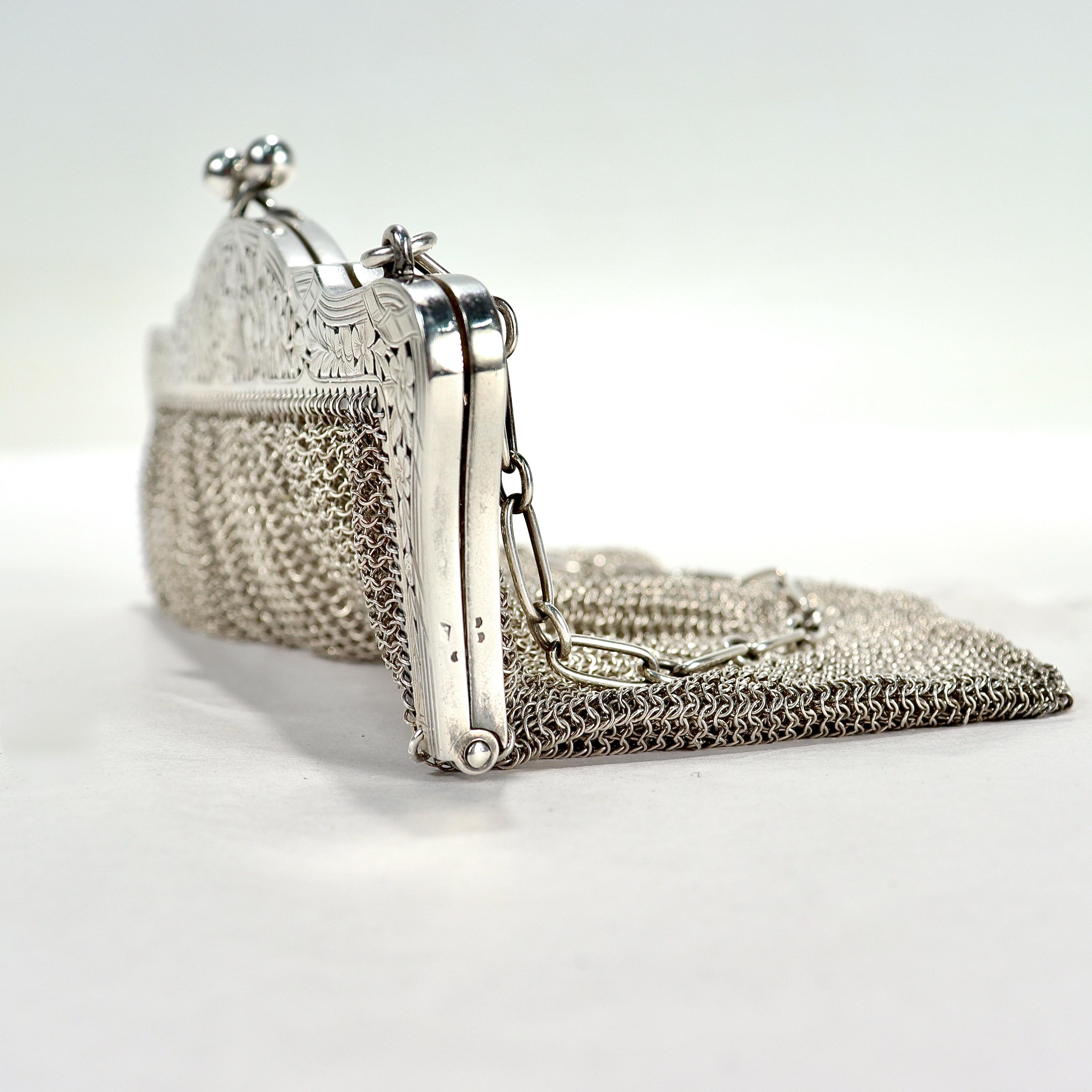 Ancien sac à main ou sac de soirée Art Déco en maille argent sterling 8