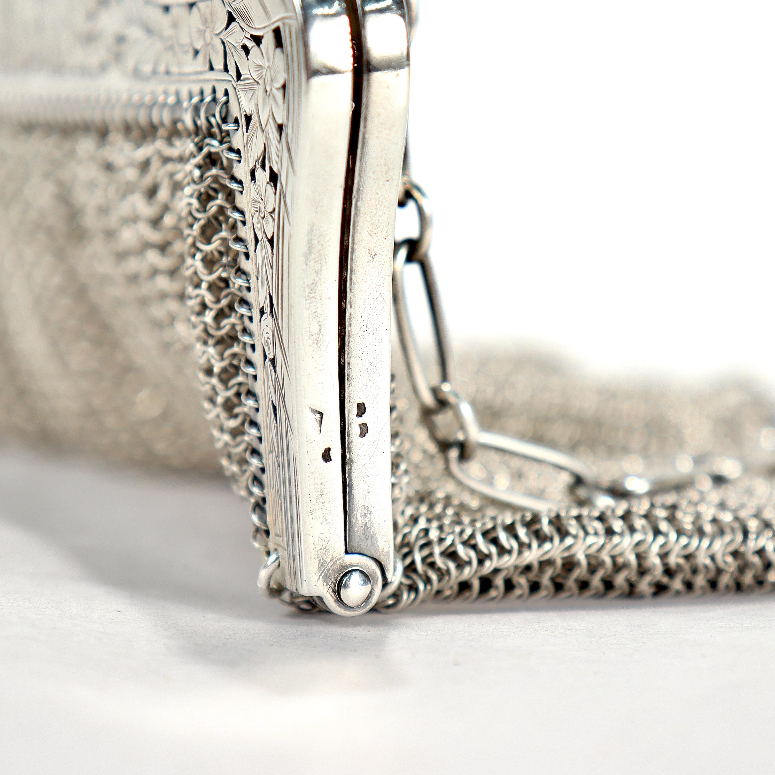 Ancien sac à main ou sac de soirée Art Déco en maille argent sterling 9