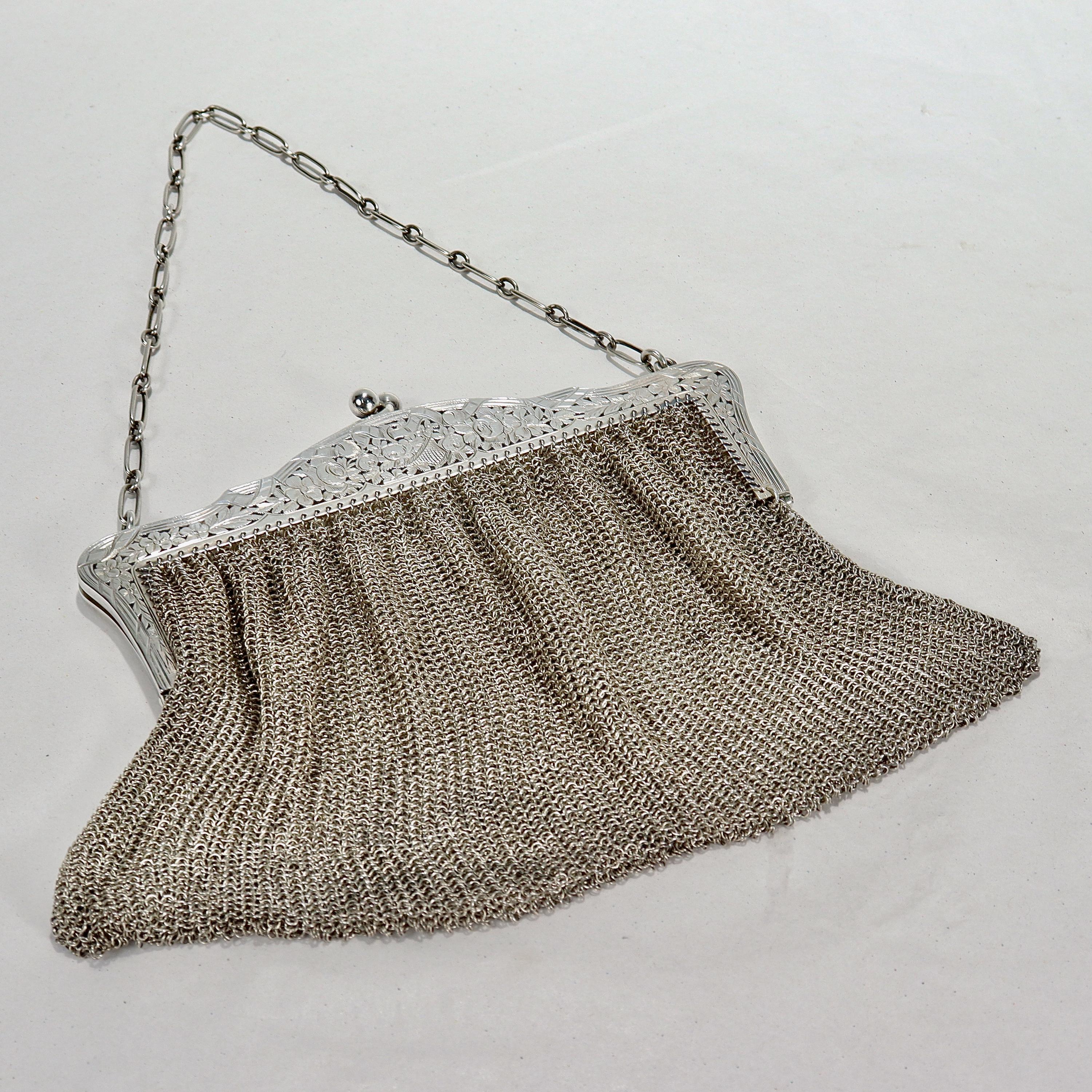 Antique Art Deco Sterling Silver Mesh Purse or Evening Bag In Good Condition In Philadelphia, PA