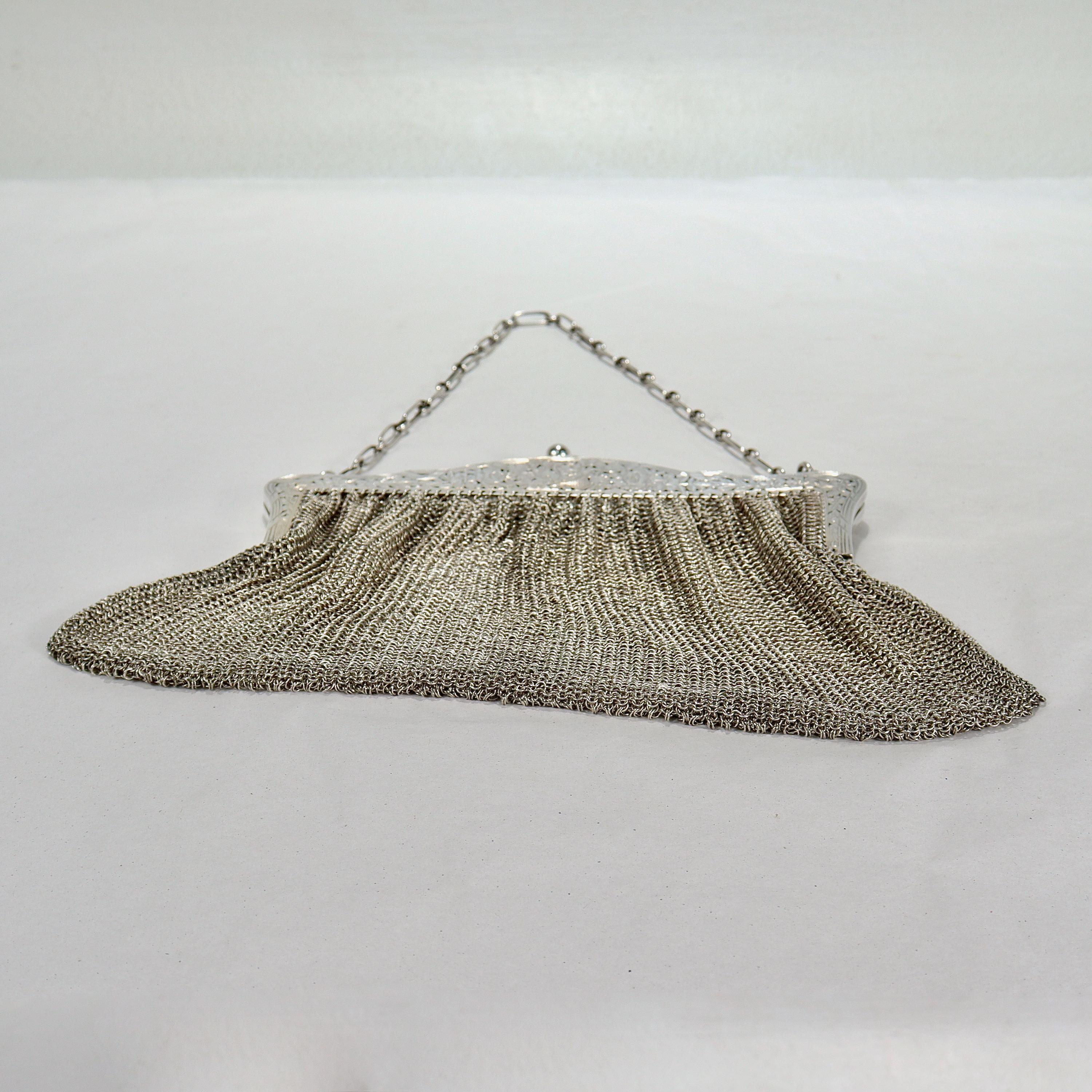 Ancien sac à main ou sac de soirée Art Déco en maille argent sterling 2