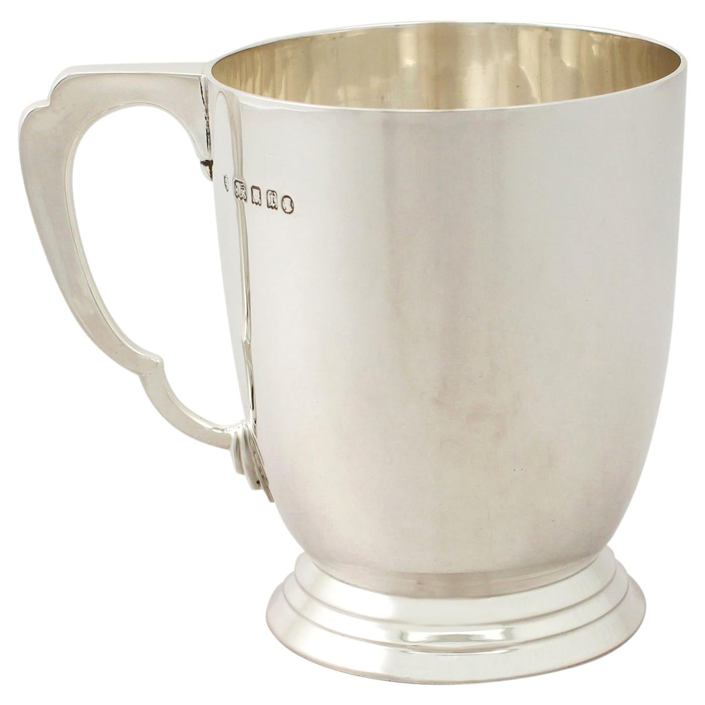 Antique Art Deco Sterling Silver Pint Mug by Edward Barnard & Sons Ltd