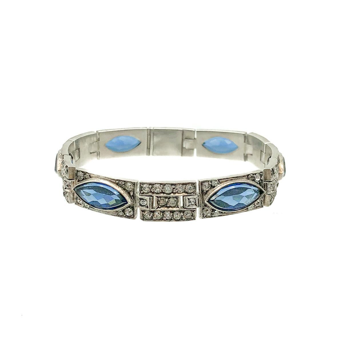 Antique Art Deco Sterling Silver & Sapphire Paste Bracelet 1920s