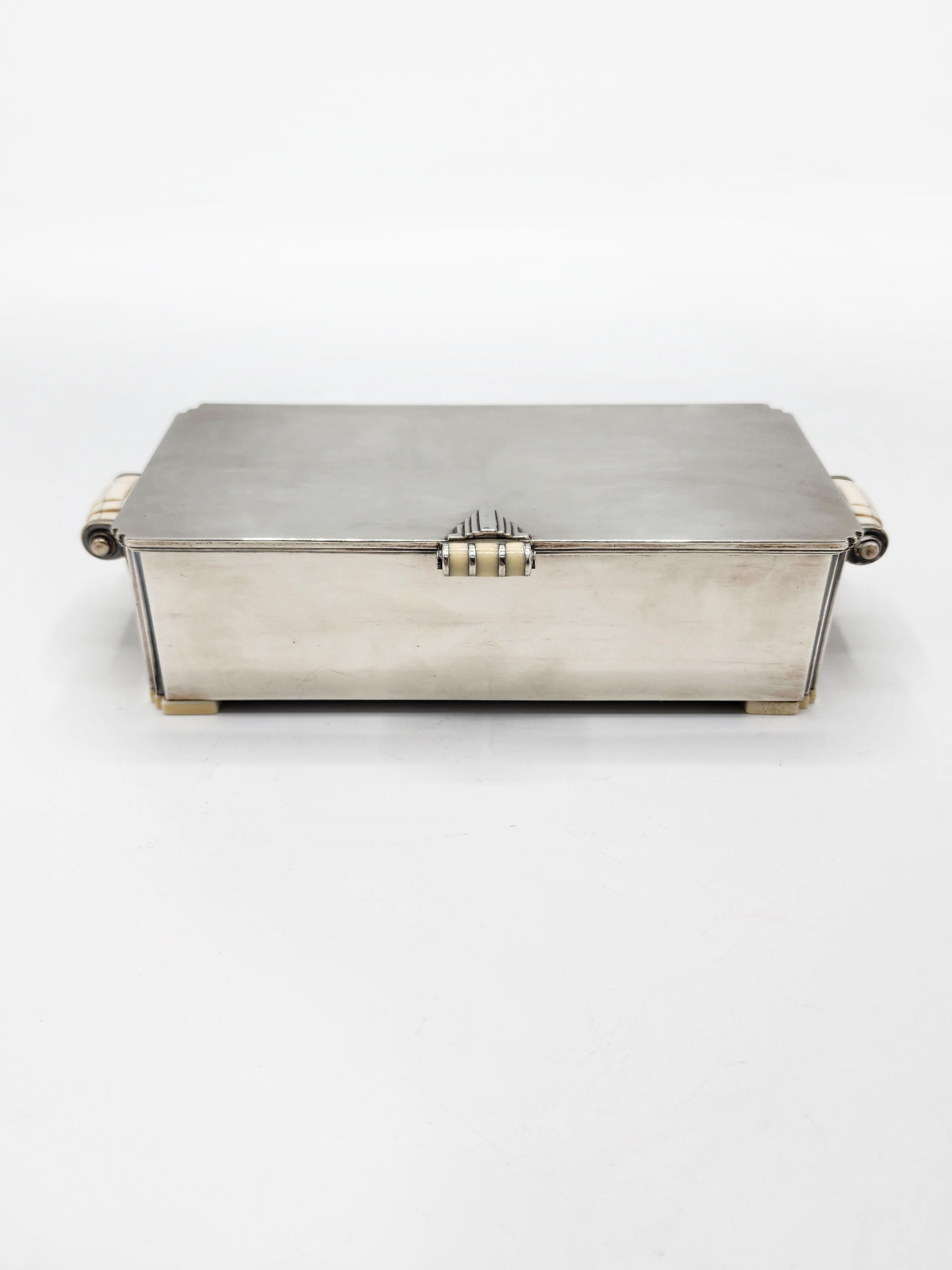 English Antique Art Deco Sterling Silver Tobacco Box For Sale