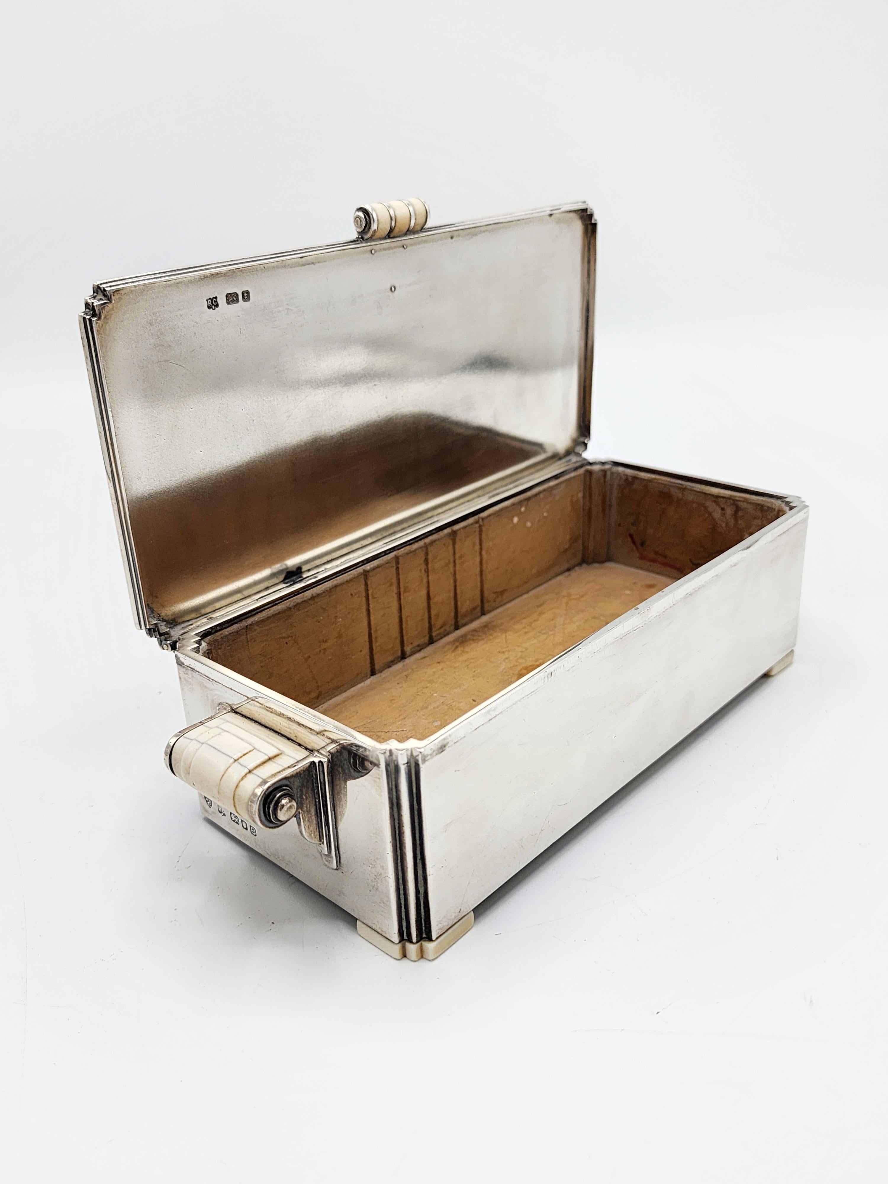 20th Century Antique Art Deco Sterling Silver Tobacco Box For Sale