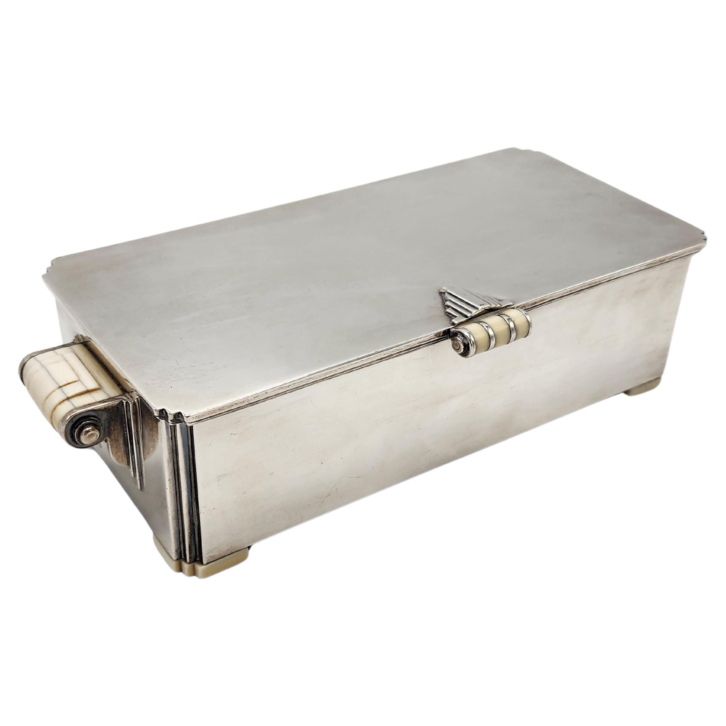 Antique Art Deco Sterling Silver Tobacco Box For Sale