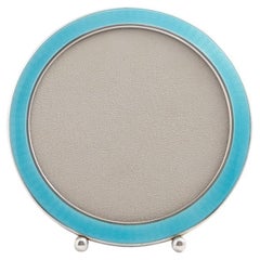 Antique Art Deco Sterling Silver & Turquoise Enamel Picture Frame 1920 USA