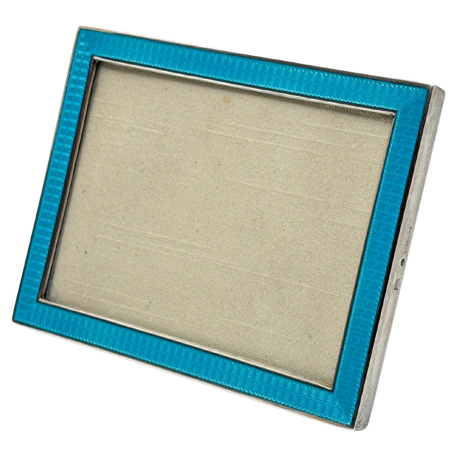 Antiker Art-Déco-Bilderrahmen aus Sterlingsilber und türkisfarbener Emaille, Art déco, um 1920, USA im Angebot
