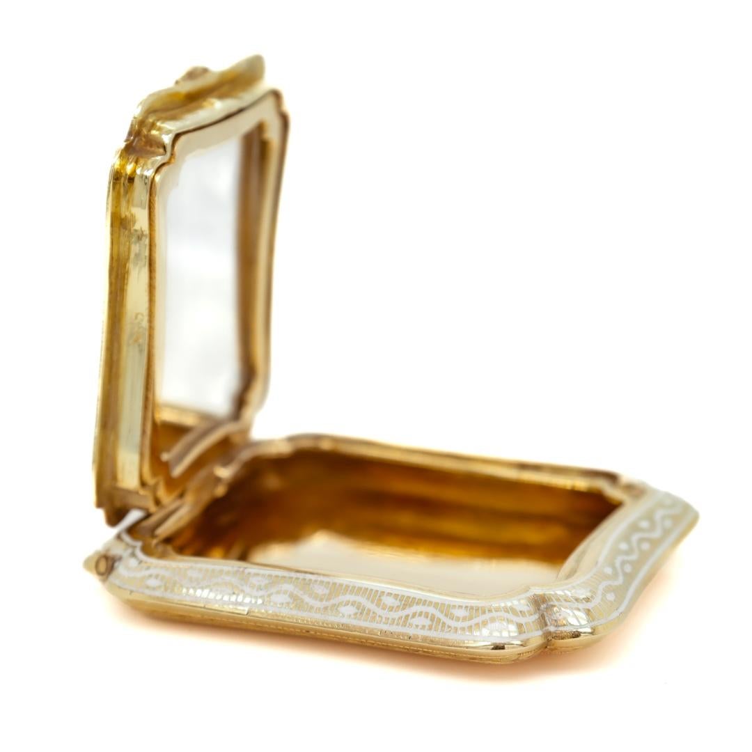 Poudrier ou pilulier de style Art déco ancien en or 14 carats et émail avec miroir en vente 9