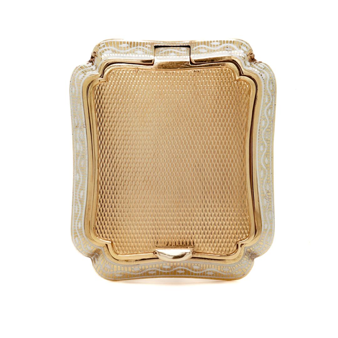 Poudrier ou pilulier de style Art déco ancien en or 14 carats et émail avec miroir en vente 1