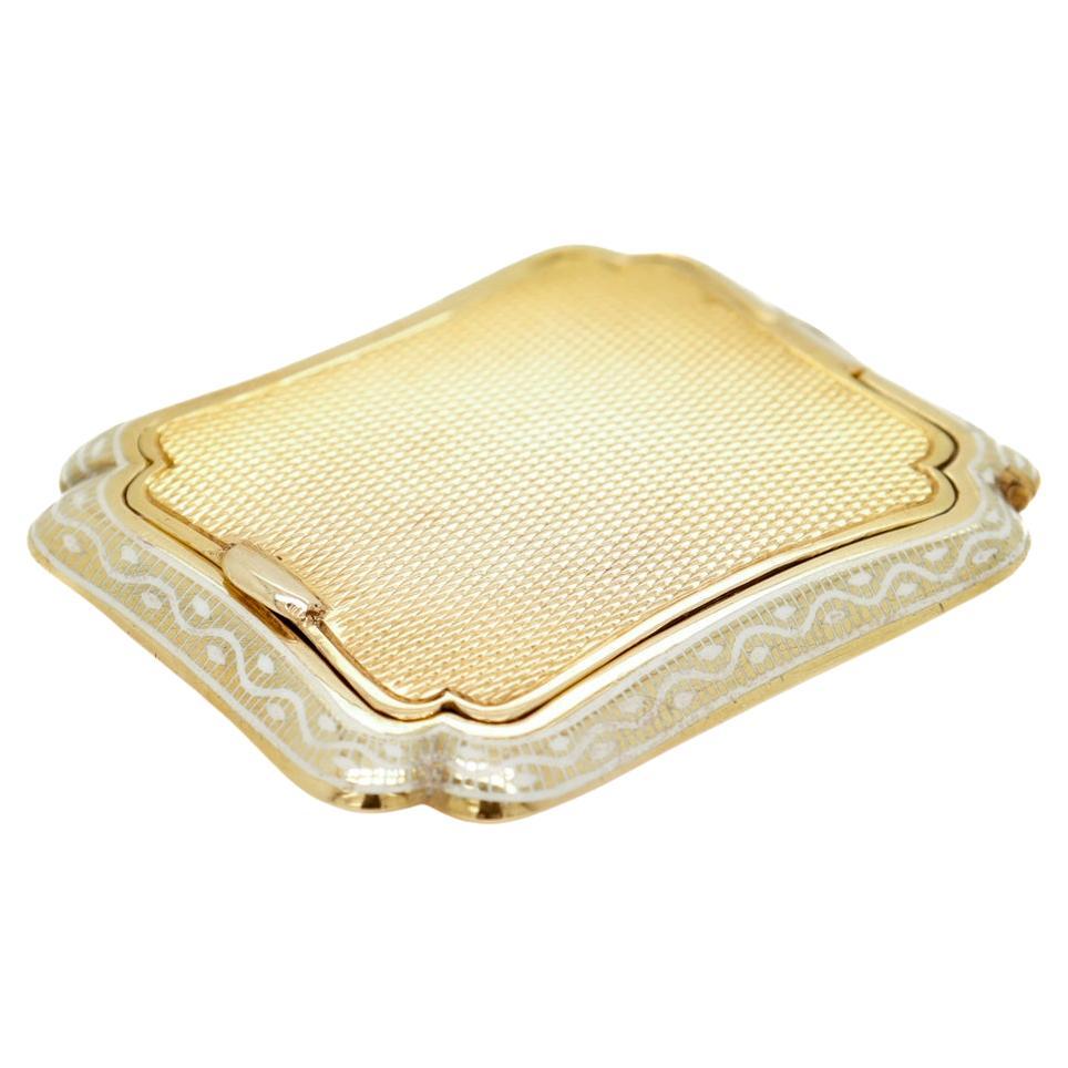 Poudrier ou pilulier de style Art déco ancien en or 14 carats et émail avec miroir en vente