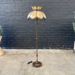 Antique Art Deco Style Brass Table Lamp with Tiffany Style Shade