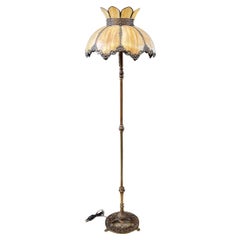 Antique Art Deco Style Brass Table Lamp with Tiffany Style Shade