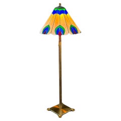 Antike Stehlampe im Art-Déco-Stil mit Schirm im Tiffany-Stil