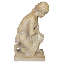 Antigua Escultura de Alabastro Italiana Estilo Art Decó de Gitana Firmada A. Gernay