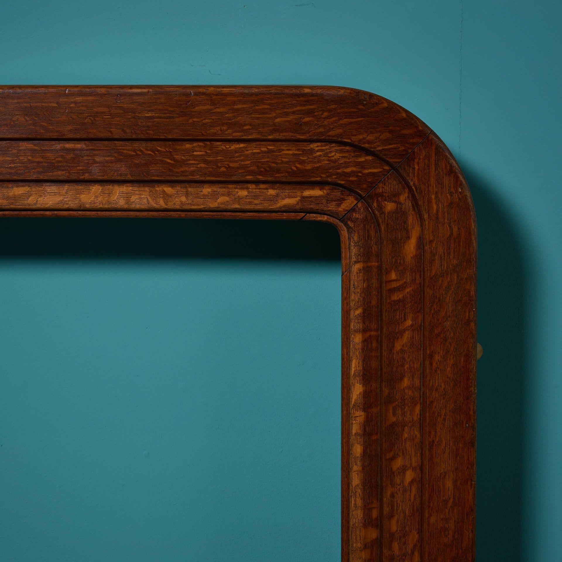 English Antique Art Deco Style Rounded Oak Fire Mantel For Sale