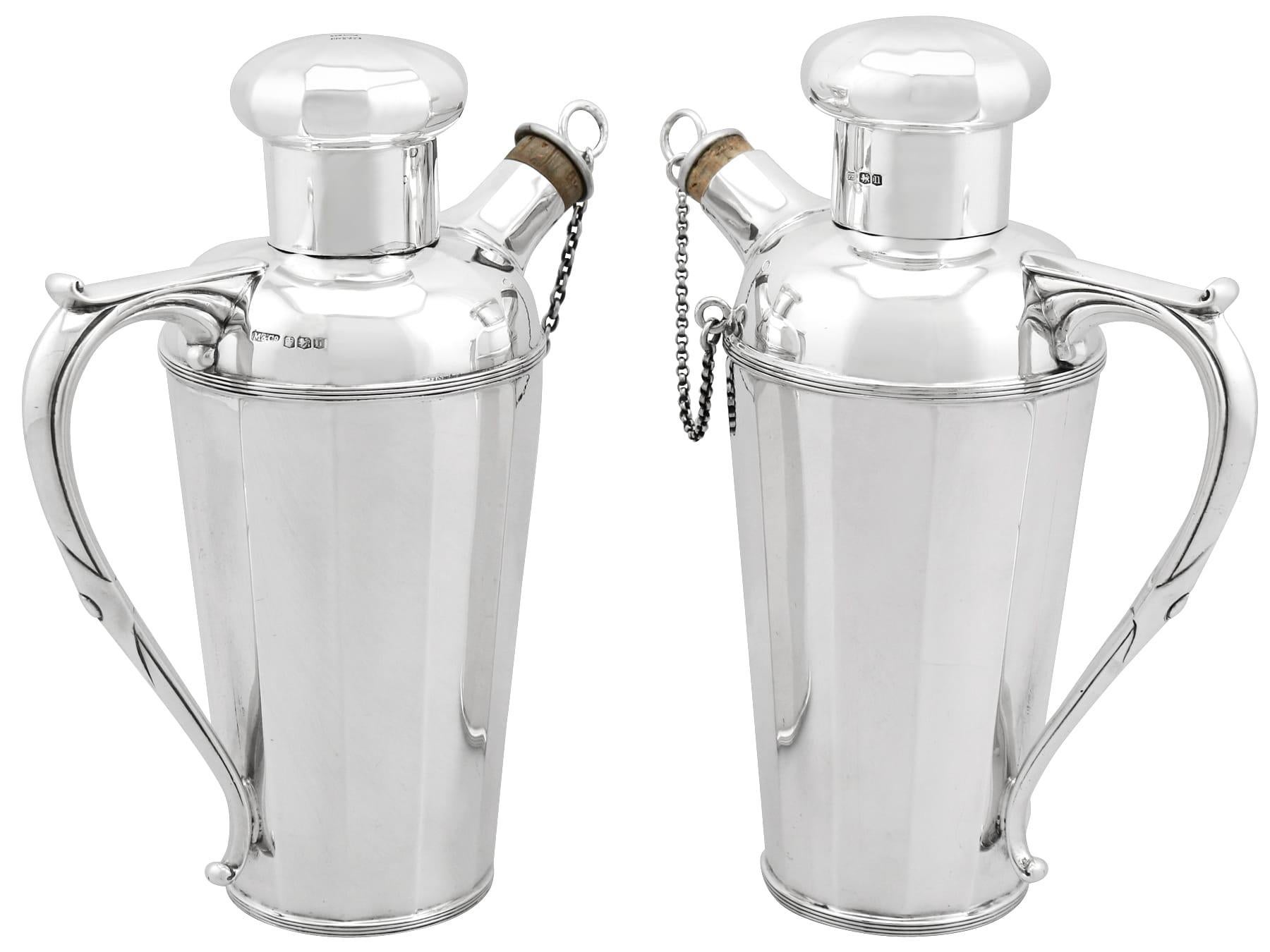 British Antique Art Deco Style Sterling Silver Cocktail Shakers For Sale