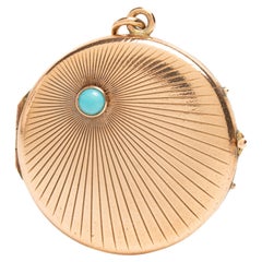 Antique Art Deco Sunburst Locket With A Turquoise