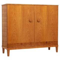 Antique Art Deco Swedish Elm Wood Cabinet with Inlay, 1940s