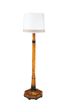 Antique Art Deco Swedish Grace Period Ebonized Burl Wood Floor Lamp 69"
