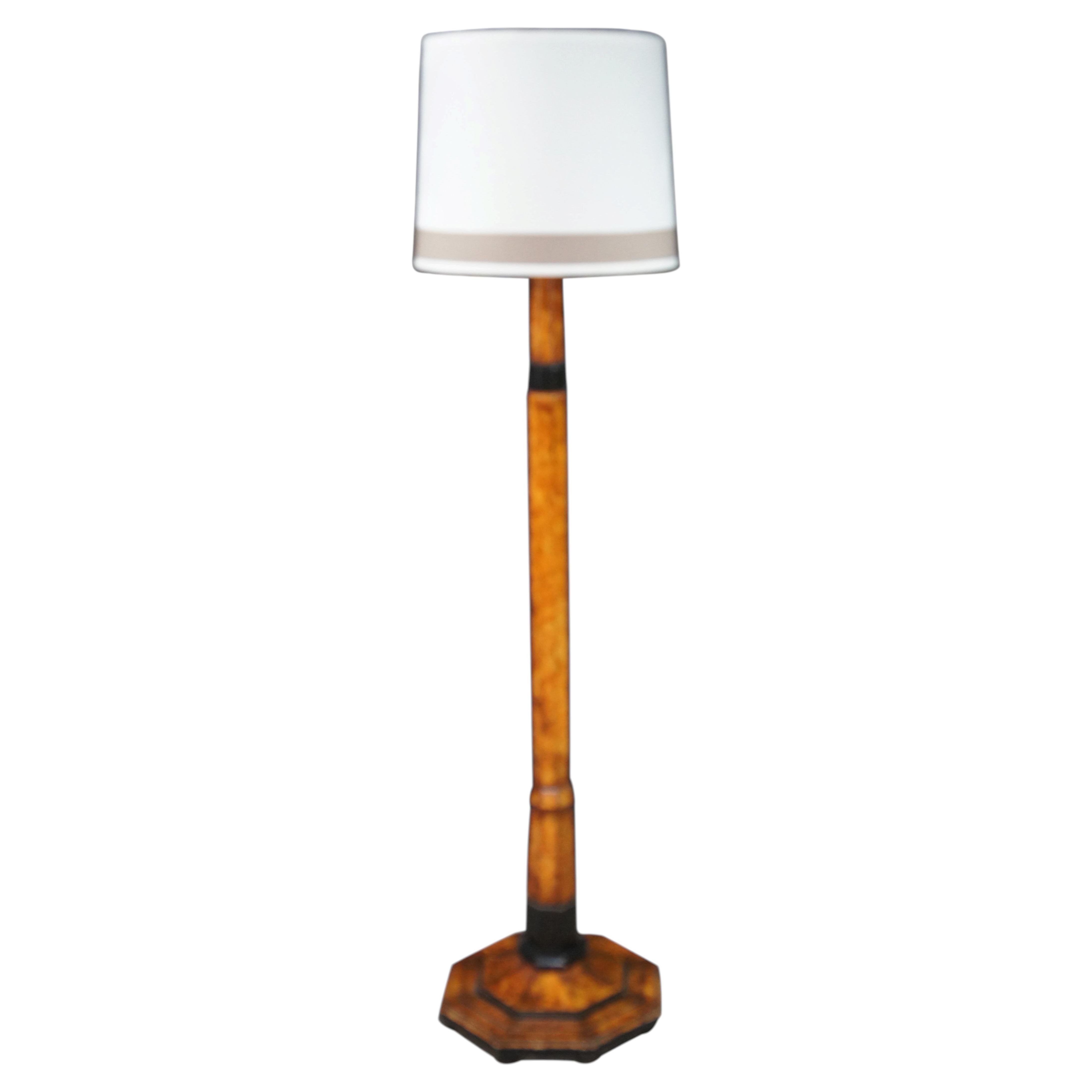 Antique Art Deco Swedish Grace Period Ebonized Burl Wood Floor Lamp 69"