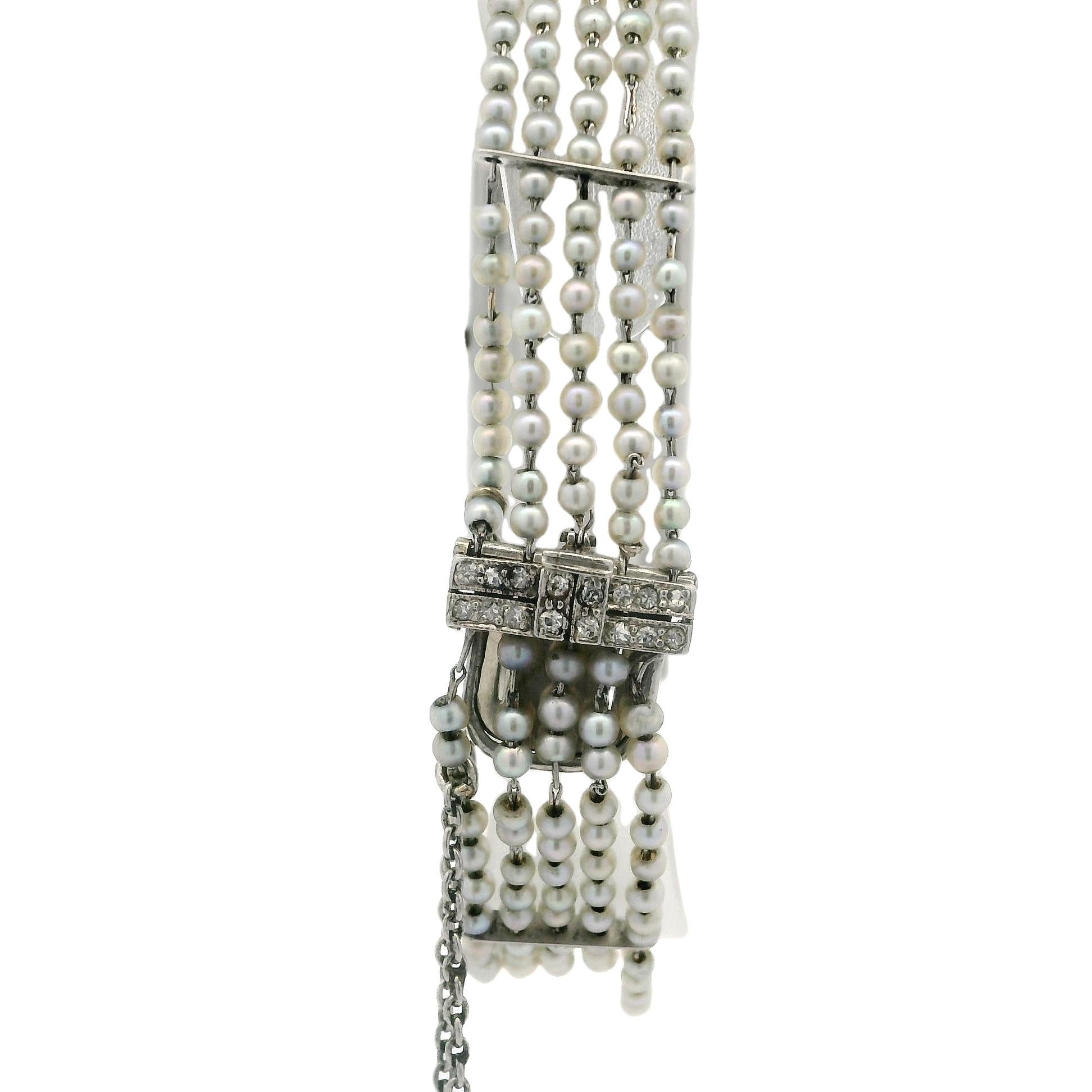Antique Art Deco Swiss Gruen Platinum Old Diamond Watch w/ Seed Pearl Bracelet 3