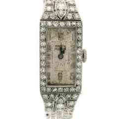 Antique Art Deco Swiss Gruen Platinum Old Diamond Watch w/ Seed Pearl Bracelet