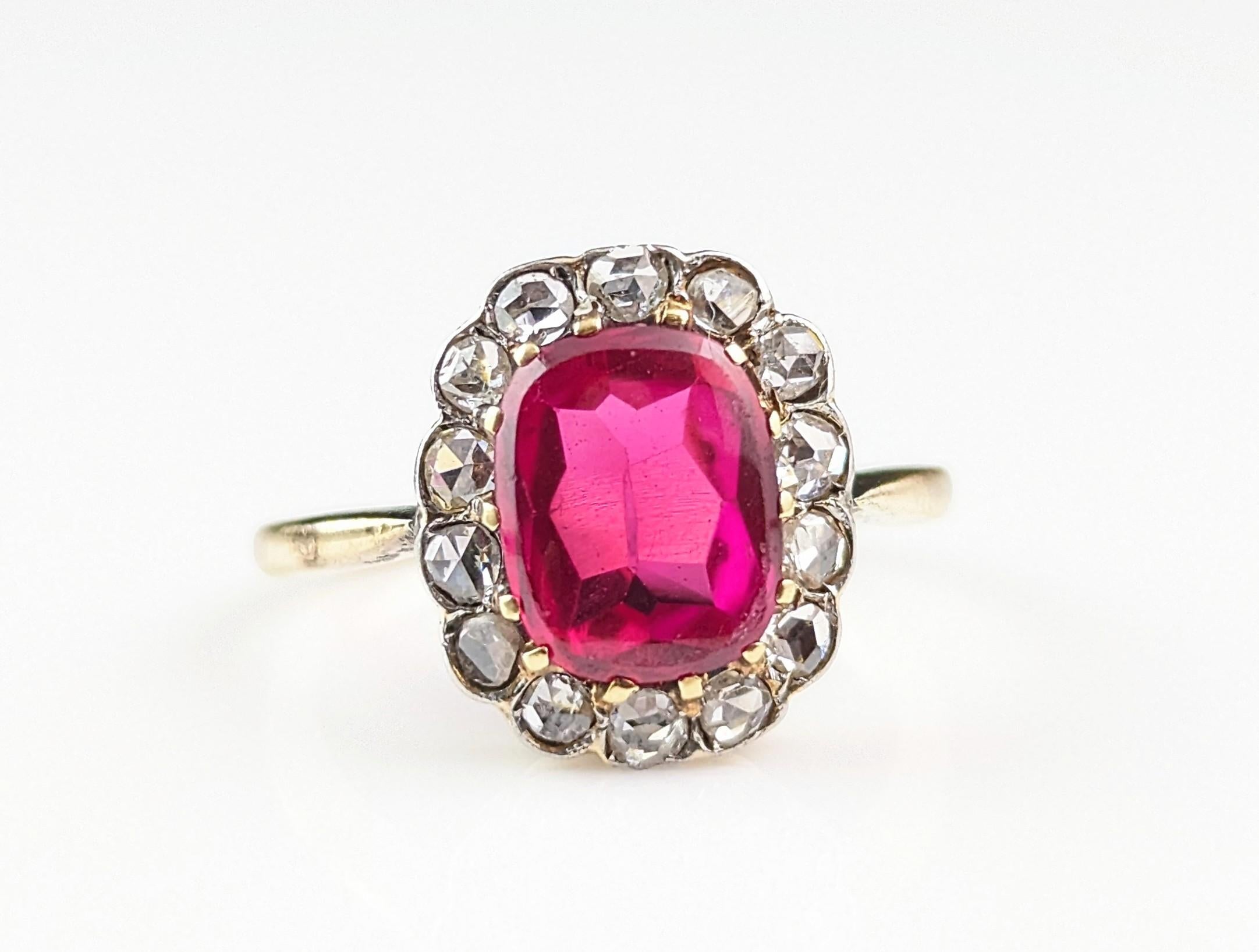 Antique Art Deco Synthetic Ruby and Diamond cluster ring, 18k gold  For Sale 5