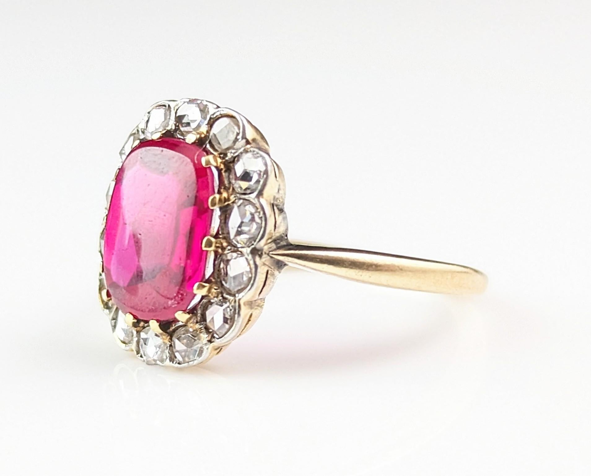 Antique Art Deco Synthetic Ruby and Diamond cluster ring, 18k gold  For Sale 6