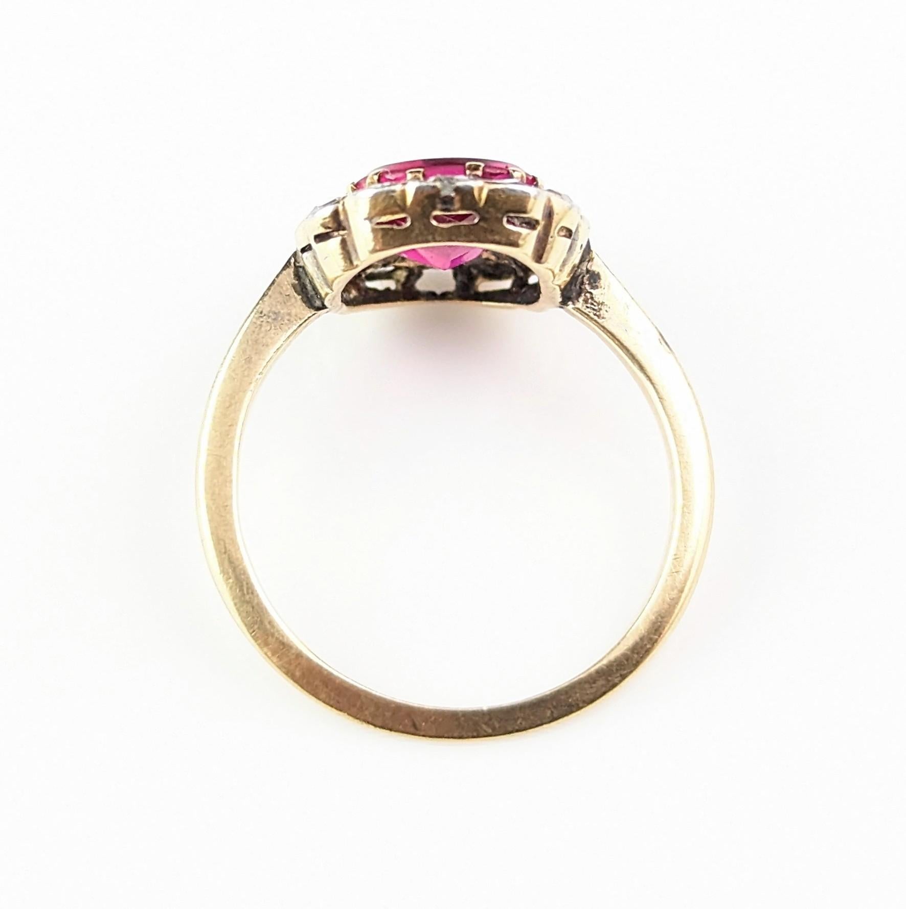 Antique Art Deco Synthetic Ruby and Diamond cluster ring, 18k gold  For Sale 7