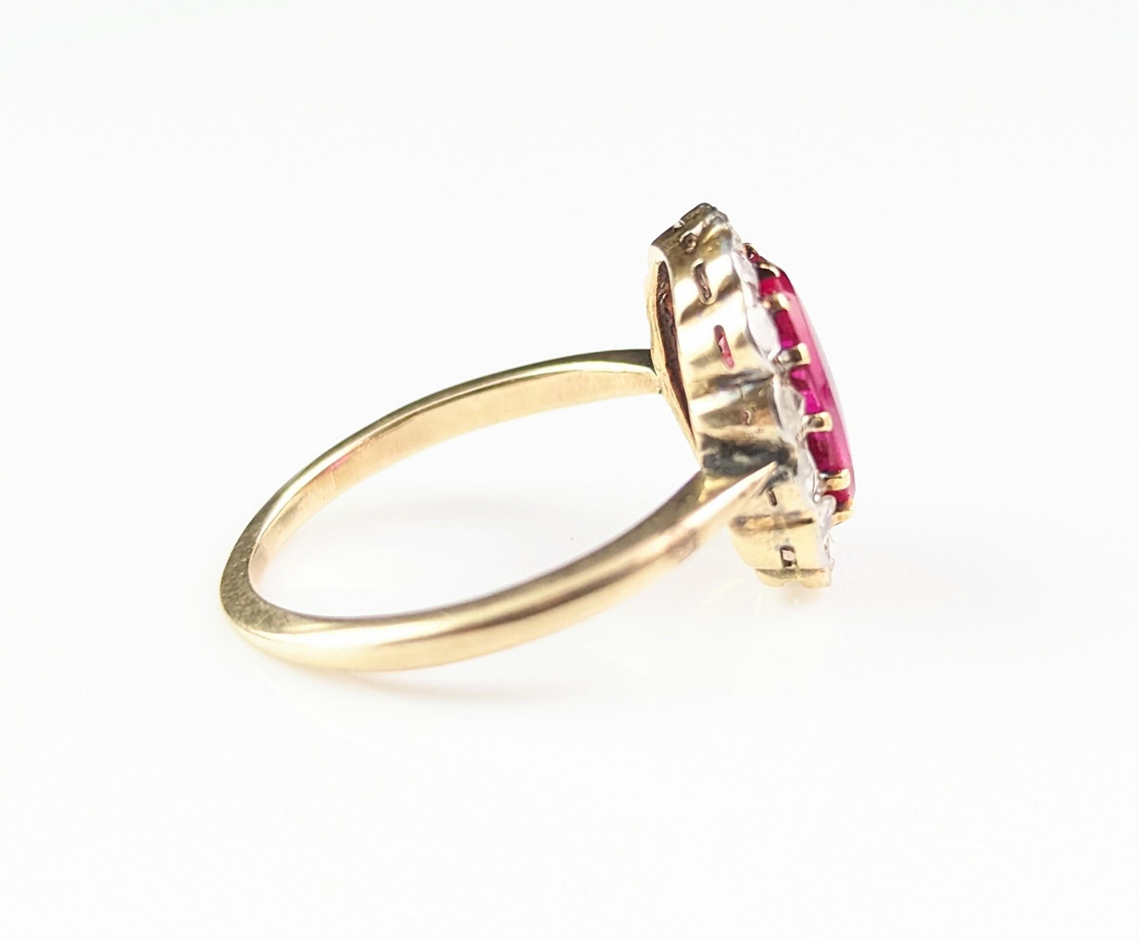 Antique Art Deco Synthetic Ruby and Diamond cluster ring, 18k gold  For Sale 8