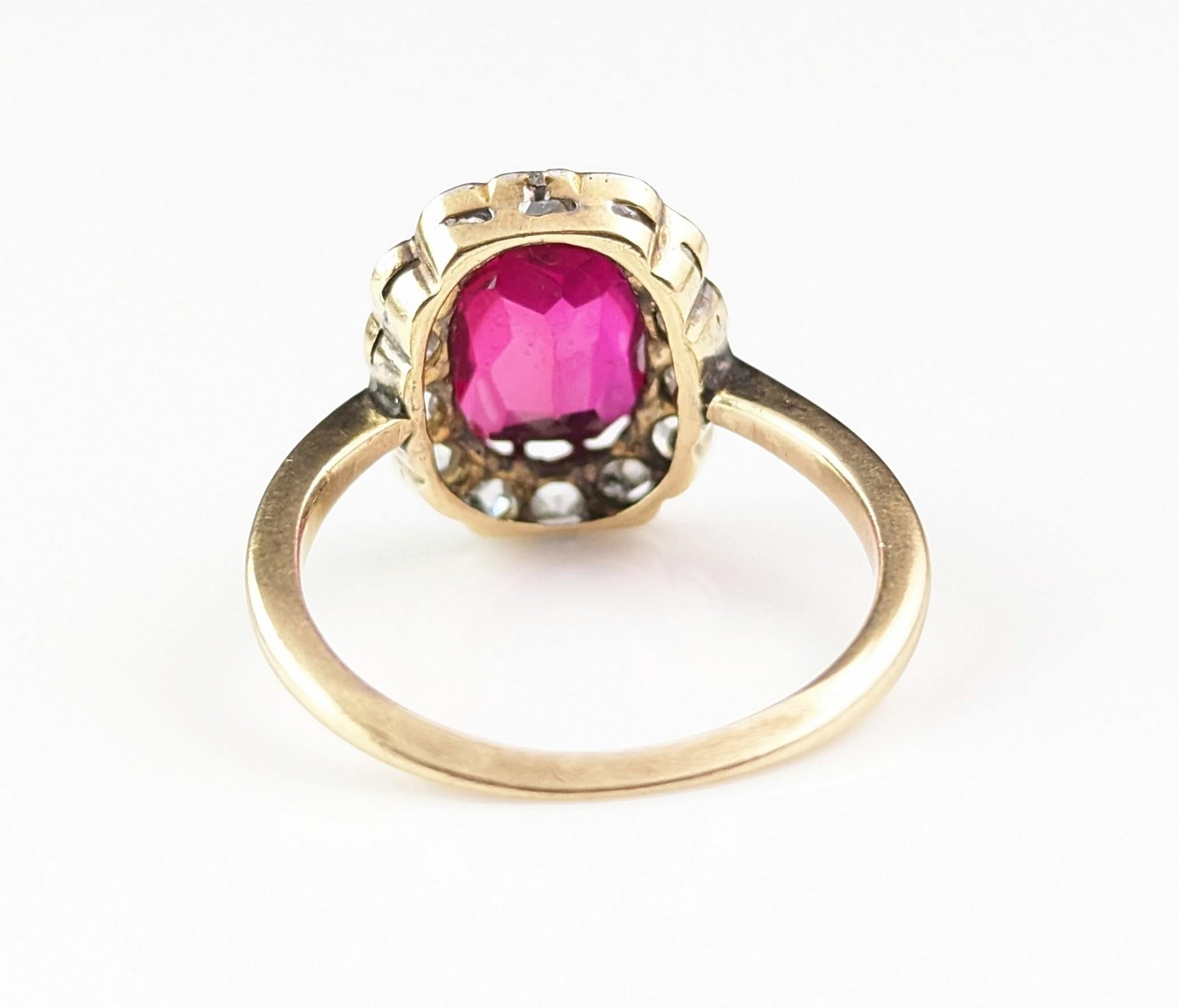 Antique Art Deco Synthetic Ruby and Diamond cluster ring, 18k gold  For Sale 9